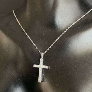 Sterling silver cross cz chain necklace